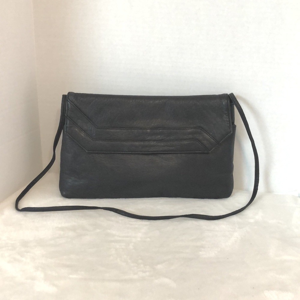 TONI Vintage Black Leather Clutch Shoulder Purse Classic Minimalist Quiet Luxury
